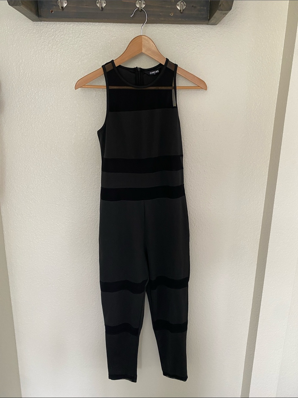 Chicwish Black Sheer-Panel Cropped Jumpsuit